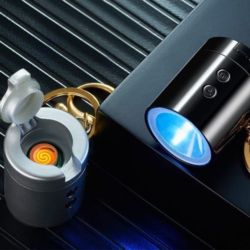 USB Charging Tungsten Wire Lighter, Multi-Functional Portable Key Chain Pendant Lamp Cigarette Lighters for BBQ,Candle,Camping-Outdoors Indoors (Color : Blacka)