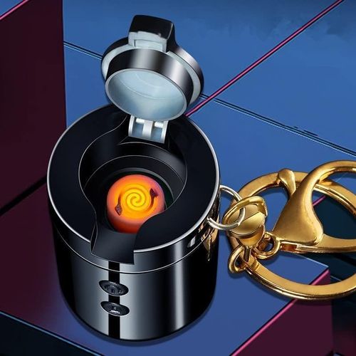 USB Charging Tungsten Wire Lighter, Multi-Functional Portable Key Chain Pendant Lamp Cigarette Lighters for BBQ,Candle,Camping-Outdoors Indoors (Color : Blacka)