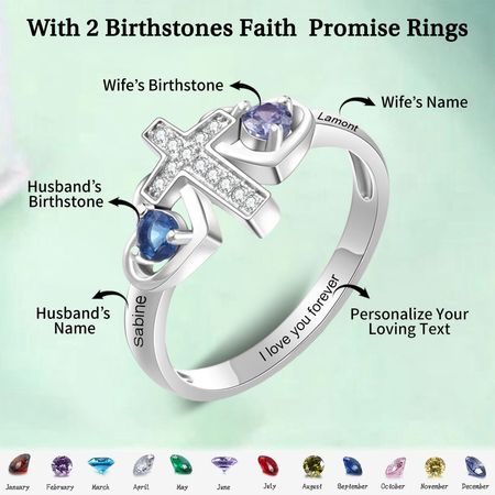 Nombre personalizado fe birthstone promesa Cruz anillo de plata esterlina