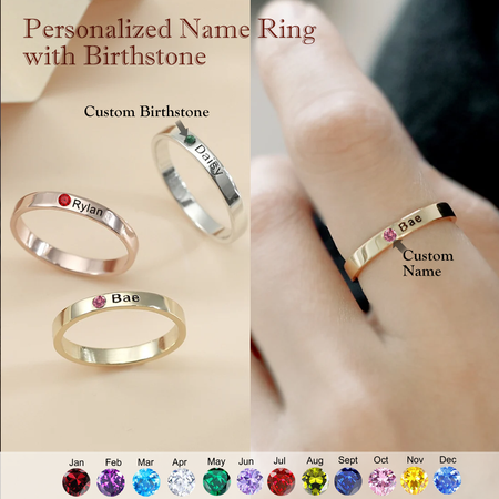 Anillo de nombre personalizado con birthstone, regalo para usted