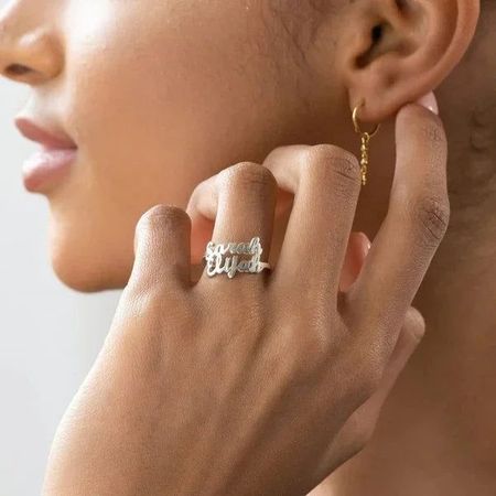 Anillo de doble nombre, anillo de pareja, aniversario, regalo de cumpleaños-Universal tamaño ajustable