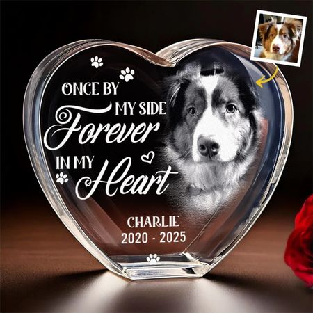 Foto personalizada tu amor vive en mi corazón-Memorial personalizado grabado 3D cristal en forma de corazón-regalo de simpatía para los dueños de mascotas, amantes de mascotas