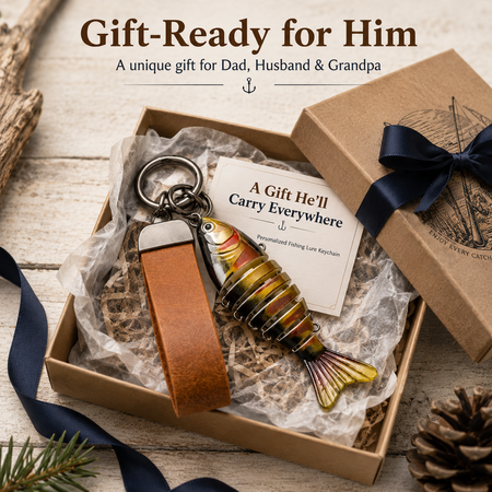 🎣Llavero de señuelo de pesca personalizado con nombre personalizado-encanto de pescado acrílico y correa de cuero PU, regalo de pesca afortunado para papá, esposo y pescadores