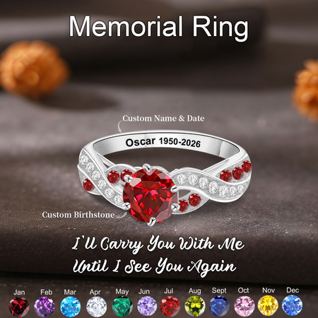 Siempre en mi corazón, anillo Birthstone personalizado, pérdida de un ser querido