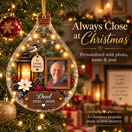 Personalizado en la memoria amorosa foto acrílico ornamento-personalizado nombre y año Navidad Memorial recuerdo