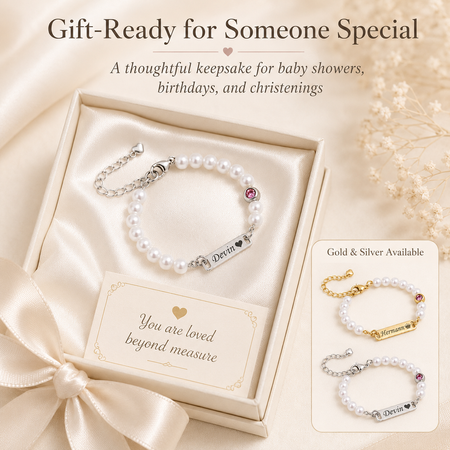 👶Bebé personalizado nombre y birthstone perla pulsera-personalizado grabado ID pulsera en oro o plata, recién nacido y niña recuerdo regalo