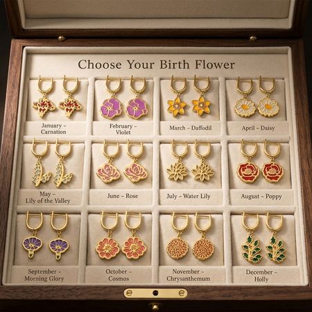 Flor de nacimiento personalizada cuelga los pendientes-flor de mes de nacimiento personalizado