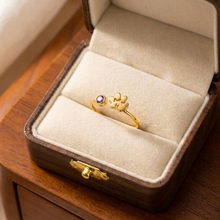 Personalizado grabado inicial pata birthstone anillo Navidad mascota Memorial regalo para perro gato mamá
