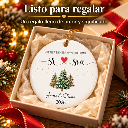 Adorno de cerámica personalizado para la primera Navidad del Sr. y la Sra.