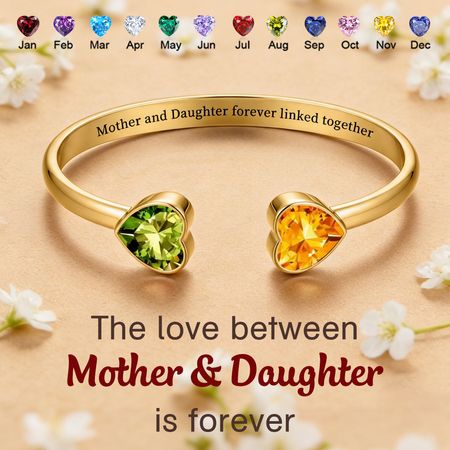 Madre e hija doble corazón personalizado birthstones pulsera