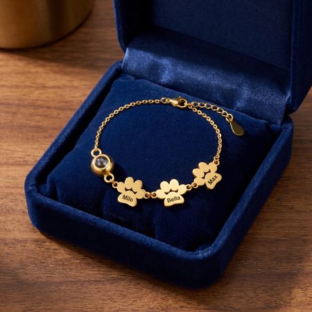 Pulsera de impresión de pata personalizada con foto oculta para amantes de mascotas