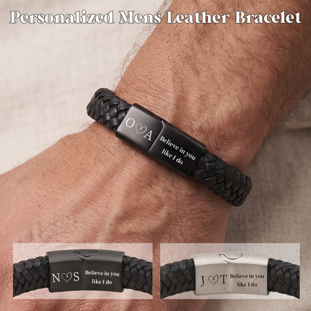 Pulsera de cuero para hombre de mensaje amoroso personalizado