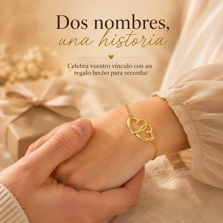 💞 Pulsera personalizada de doble corazón con piedra de nacimiento – Pulsera ajustable para parejas con nombres grabados