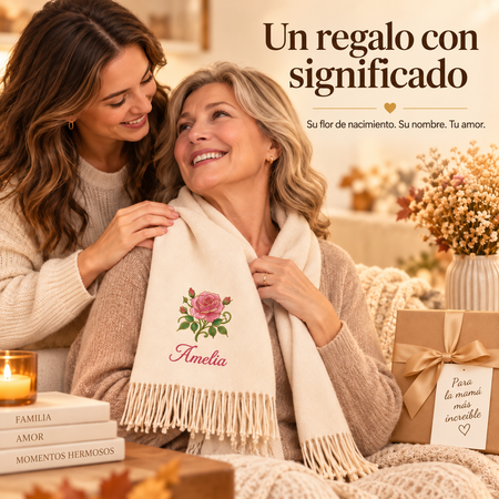 🌸Bufanda de mujer personalizada con un motivo floral y nombre-Bufanda de nombre personalizado con flecos, un regalo personal para ella.