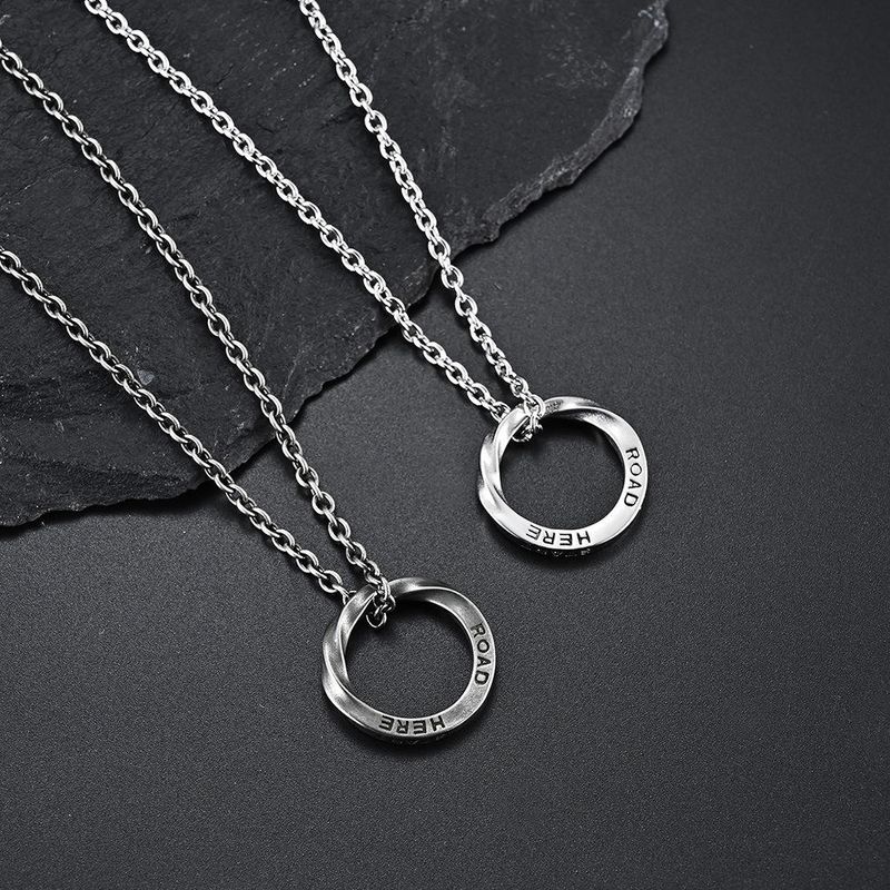 Stainless Steel Mobius Ring Box Chain Geometric Classic Necklace Trendy Unisex Universal Couple Pendant