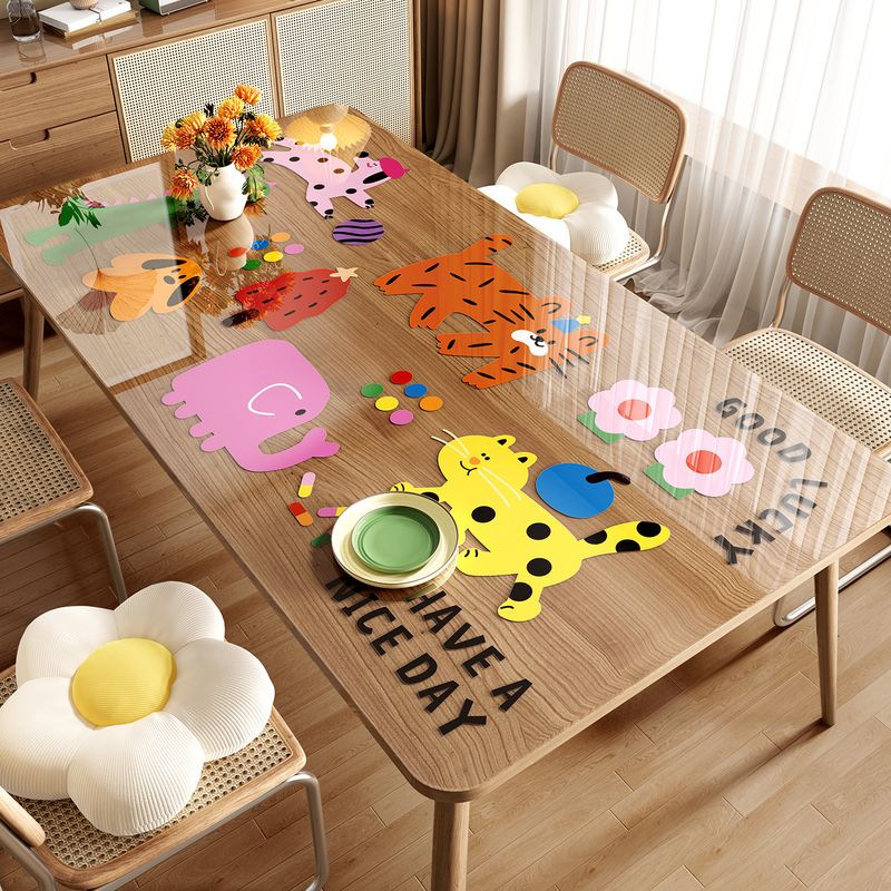 Dopamine-style transparent table mat, PVC soft glass, waterproof, oil-proof, heat-resistant, wash-free table cloth, cartoon mat for coffee tables and dining tables