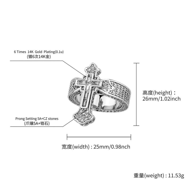 New cross ring, micro-set diamonds, hip-hop style, high-end temperament couple rings, unisex design