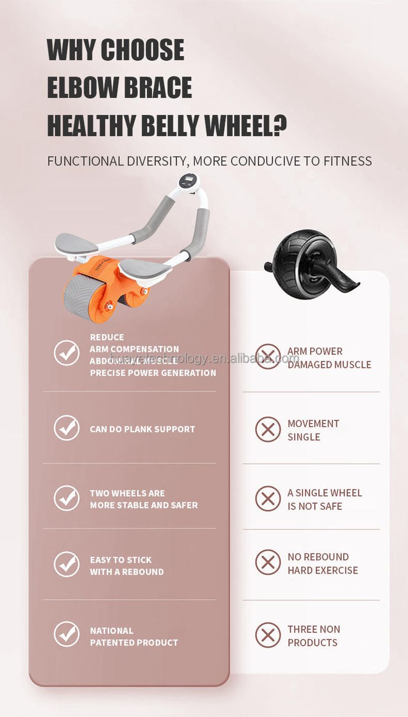 Multifunctional Elbow Support Ab Roller with Automatic Rebound, Home Fitness Equipment for Abdominal Muscle Training