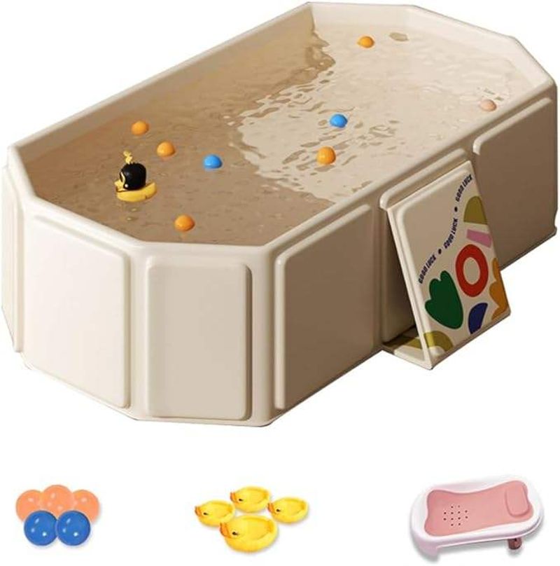 Complete oversized baby bathtub with full odd-numbered design, foldable bathtub with baby bath support, suitable for children aged 0-5 years, with direct bottom drainage.