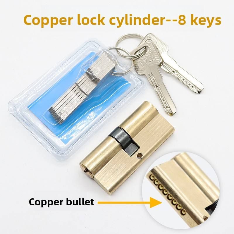 Anti-theft door zinc alloy lock cylinder with iron handle, copper cylinder, AB double-sided gate lock with iron handle, old-style pure copper lockset, 8 universal keys, various lock cylinders