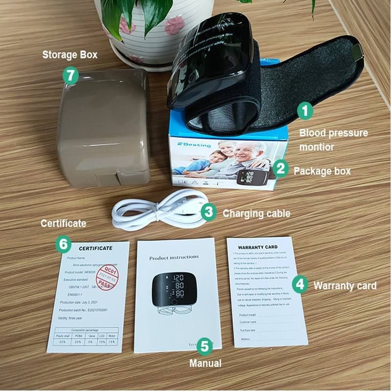 USB charging wrist electronic blood pressure monitor with high-definition large screen, intelligent voice function, for household use