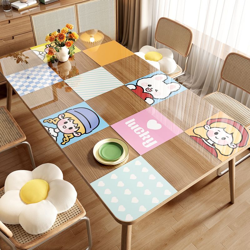 Dopamine-style transparent table mat, PVC soft glass, waterproof, oil-proof, heat-resistant, wash-free table cloth, cartoon mat for coffee tables and dining tables
