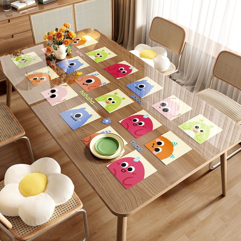 Dopamine-style transparent table mat, PVC soft glass, waterproof, oil-proof, heat-resistant, wash-free table cloth, cartoon mat for coffee tables and dining tables