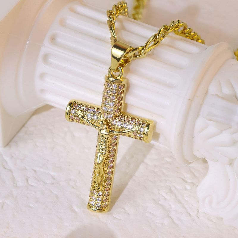 New HipHop 14k Stainless Steel Cross Pendant with Waterproof Gold Plated Rope Chain Poker Playing Cards Necklace for Gift Party