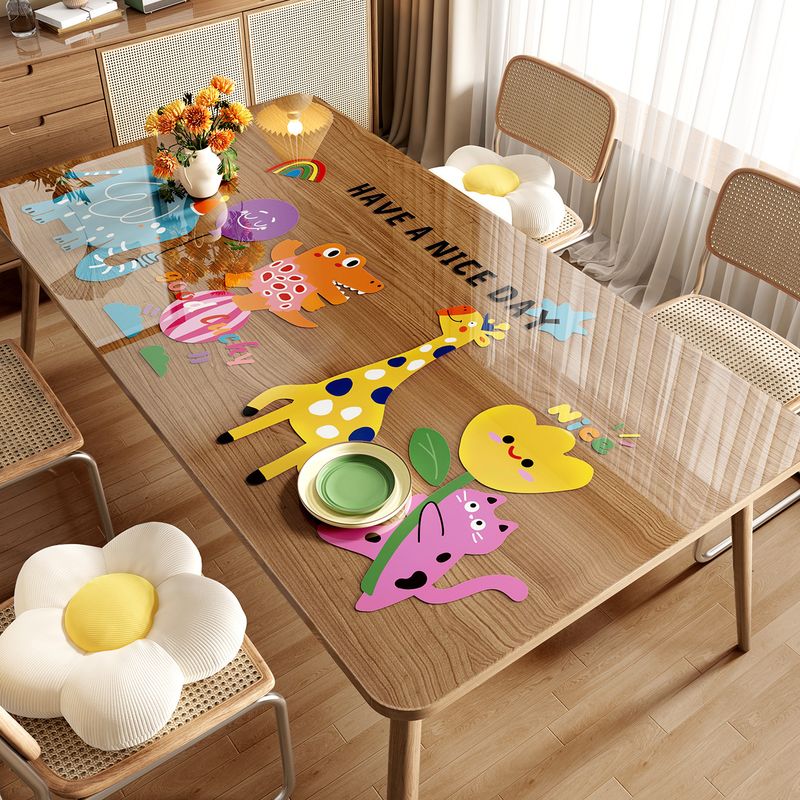 Dopamine-style transparent table mat, PVC soft glass, waterproof, oil-proof, heat-resistant, wash-free table cloth, cartoon mat for coffee tables and dining tables