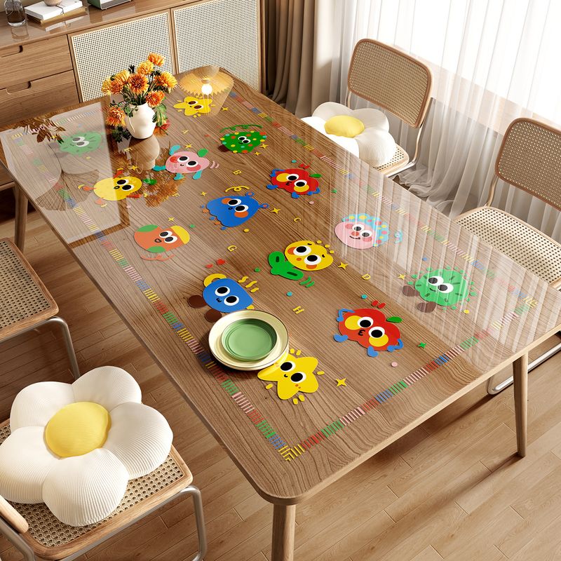 Dopamine-style transparent table mat, PVC soft glass, waterproof, oil-proof, heat-resistant, wash-free table cloth, cartoon mat for coffee tables and dining tables