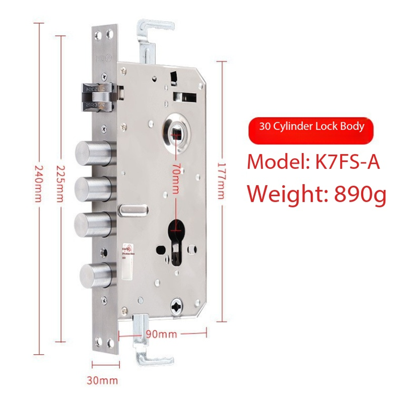 Yuema Multifunctional Stainless Steel Lock Body, Square Bolt, Cylindrical Anti-Jam Gear, Double Active & Double Quick Smart Lock Body for Security Doors