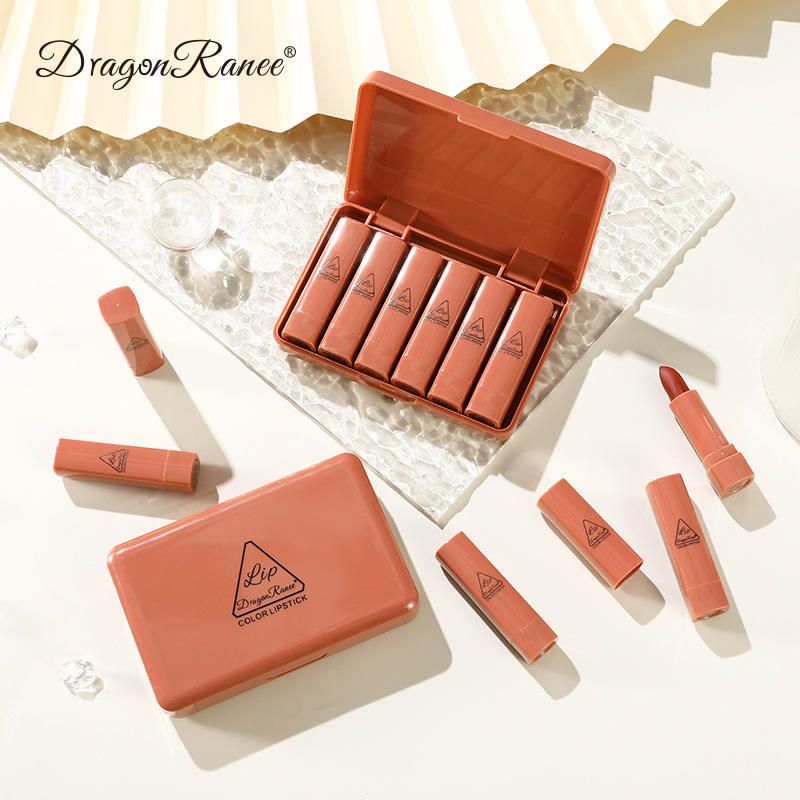 Hengfang 6-piece matte lipstick set, long-lasting and non-fading, in pumpkin color and bean paste color, moisturizing lipstick samples