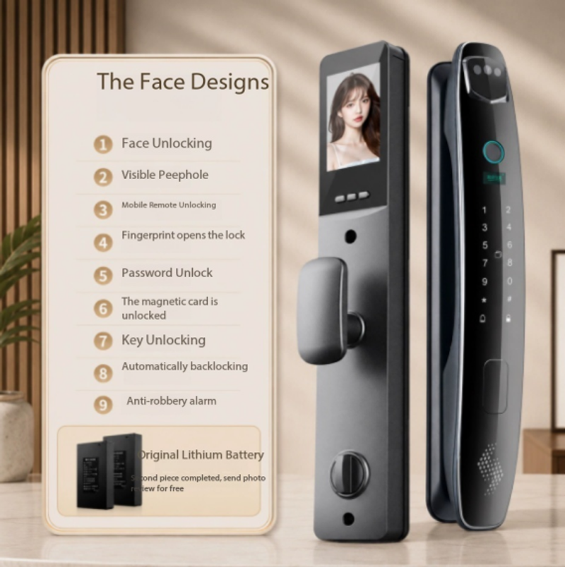 Face Recognition Smart Door Lock, Fingerprint & Password Entry Smart Lock for Front Door, Triple-Camera Monitoring, Cross-Border Tuya, Palm Vein Recognition