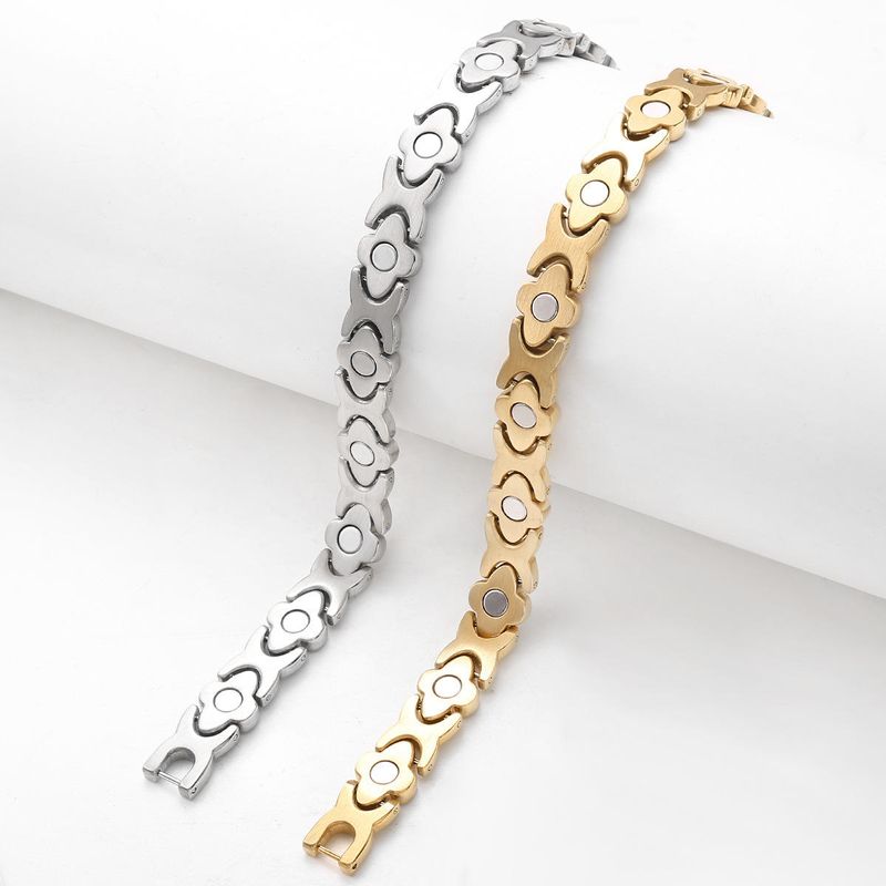 2025 Light Luxury Clover Stainless Steel Diamond Set Magnetic Male and Female Couple Bracelet