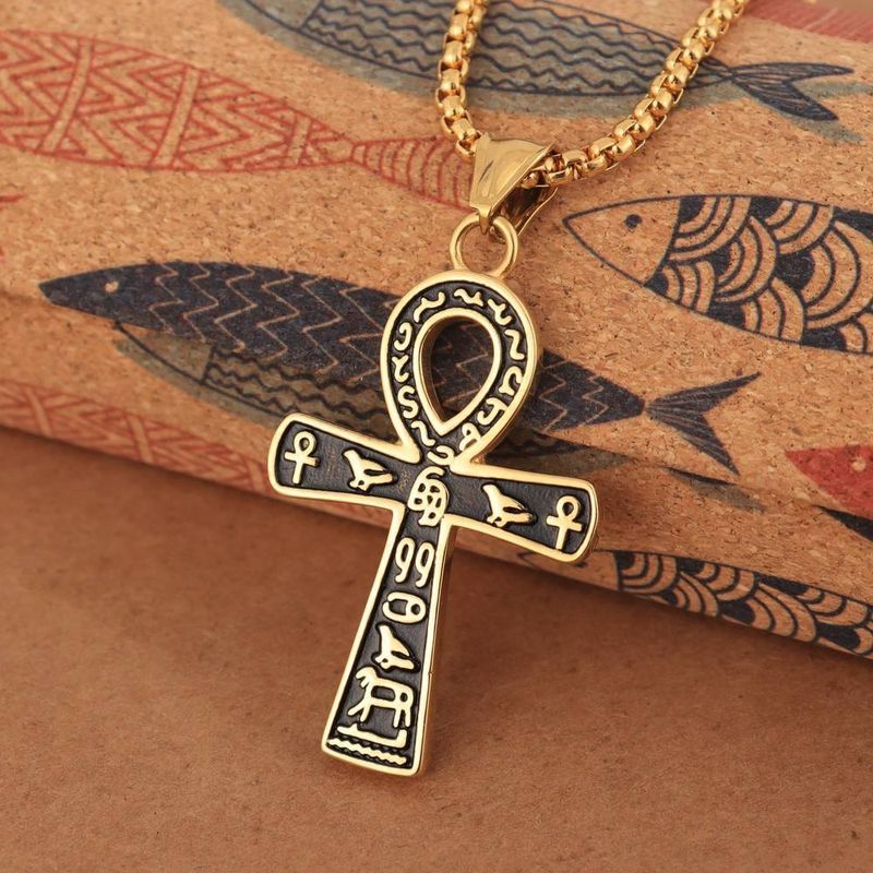 Ankh Cross Titanium Steel Pendant, Niche Ancient Egyptian Symbolic Necklace, Men's Accessory