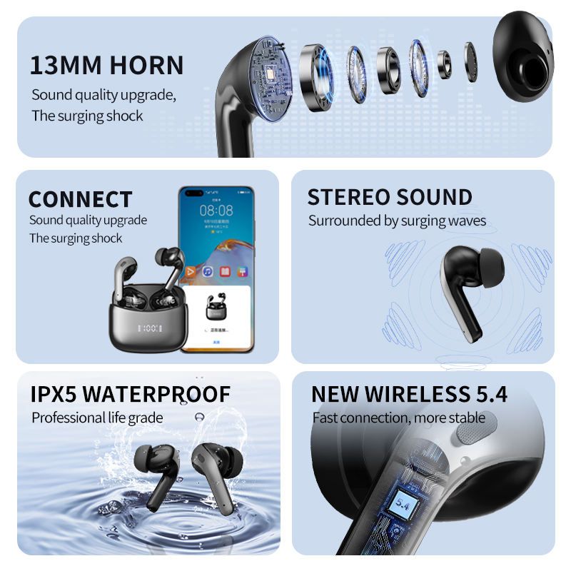 Ultra-long battery life digital display in-ear noise-canceling true wireless earbuds Shenzhenhuaqiangbei digital Bluetooth cross-border export digital display