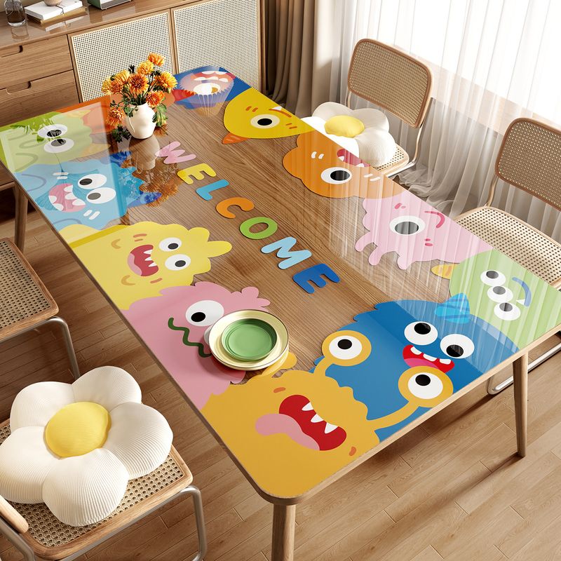 Dopamine-style transparent table mat, PVC soft glass, waterproof, oil-proof, heat-resistant, wash-free table cloth, cartoon mat for coffee tables and dining tables