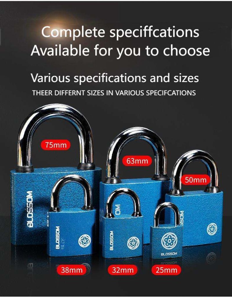 Meihua BC29 Brass Core Padlock Blue Spray-Painted Solid Iron Padlock Anti-Theft and Anti-Pry Lock for Outdoor Gates, Dormitory Cabinets