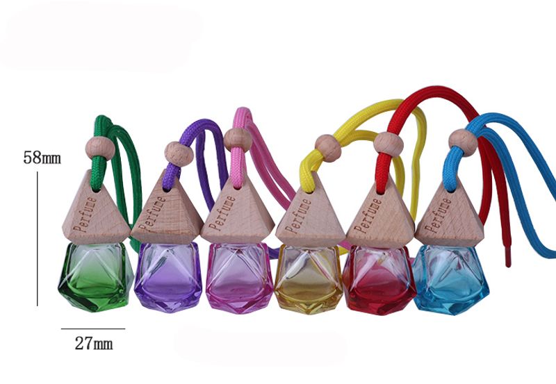 Car perfume aromatherapy pendant, car hanging ornament, long-lasting light fragrance essential oil, in-car pendant, hanging glass bottle with wooden cap