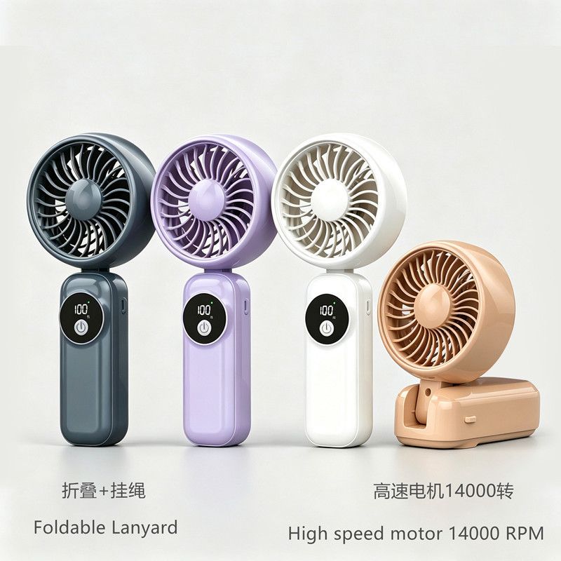 New Wearable Car Desktop Folding USB Power Bank Operated Small Handheld LED Digital Display Aroma Necklace Fan Portable Air