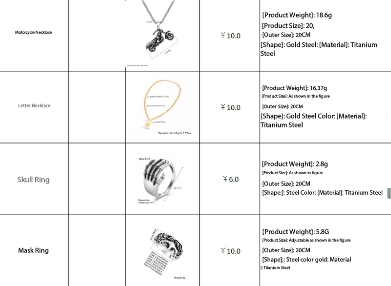 We produce various types of rings, necklaces, bracelets and earrings. Orders are welcome, with a minimum order quantity of 200 pieces.