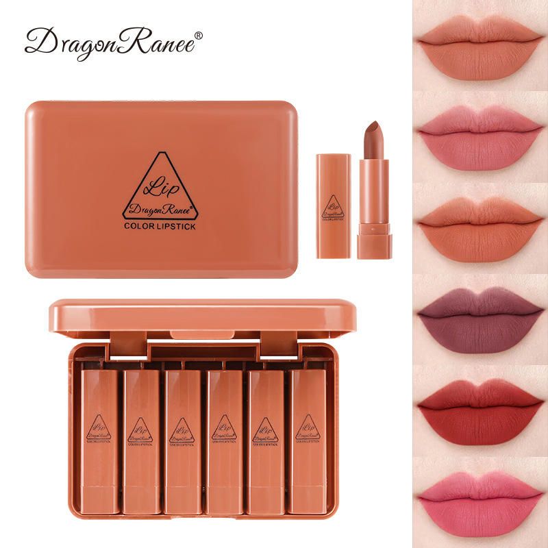 Hengfang 6-piece matte lipstick set, long-lasting and non-fading, in pumpkin color and bean paste color, moisturizing lipstick samples