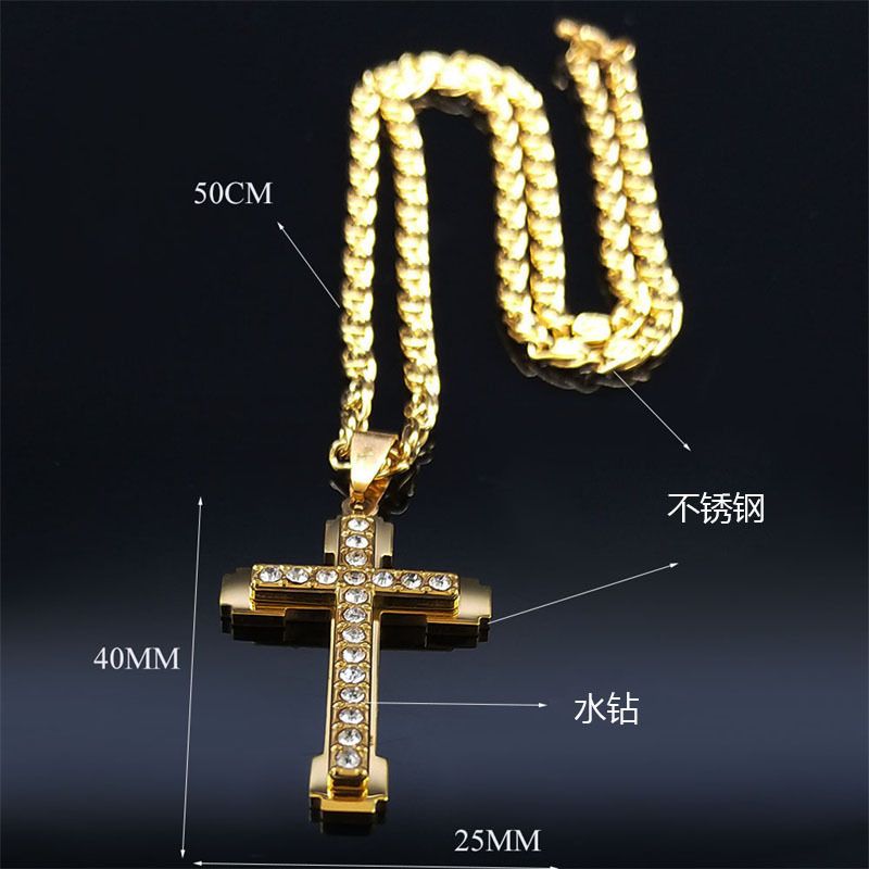 A stylish, luxurious, niche design diamond-encrusted cross necklace with a collarbone chain