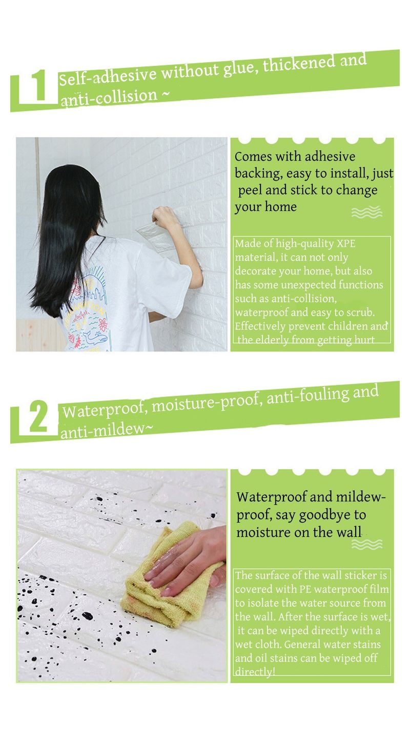 3D three-dimensional wall stickers, foam brick pattern self-adhesive wallpaper, decorative background wall wallpaper for bedroom, waterproof and moisture-proof sticker, cost-effective and convenient, easy to install