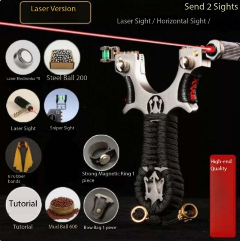 Alloy Mercedes slingshot with laser sight, quick-change flat rubber slingshot frame, tie-free, high-precision outdoor competitive slingshot for pinpoint accuracy with every shot