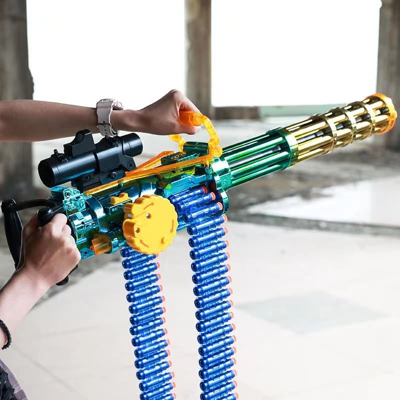 Rotating Gatling machine gun, electric continuous-fire belt-fed toy gun, soft bullet gun, simulated children's machine gun, submachine gun