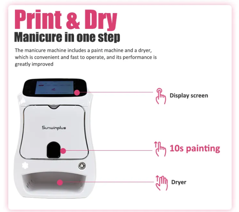 Wireless Nail Printer with WiFi and Bluetooth for Coloring and Spray Painting, Commercial Use with Automatic Drying Function
