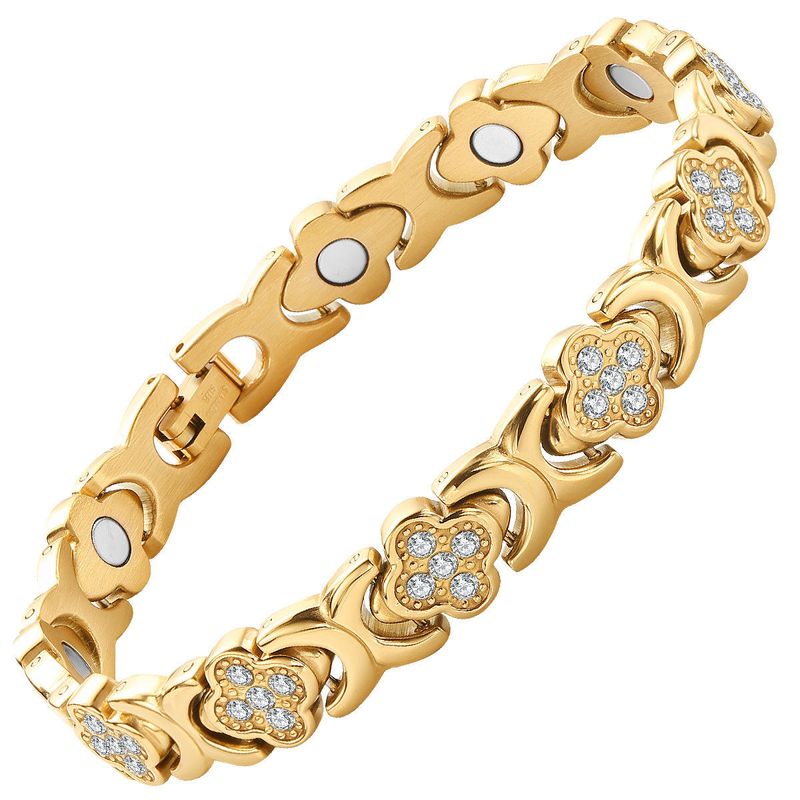 2025 Light Luxury Clover Stainless Steel Diamond Set Magnetic Male and Female Couple Bracelet