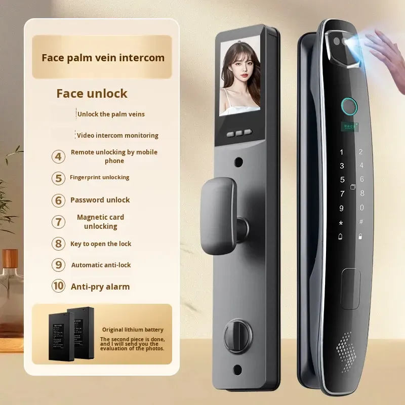 Face Recognition Smart Door Lock, Fingerprint & Password Entry Smart Lock for Front Door, Triple-Camera Monitoring, Cross-Border Tuya, Palm Vein Recognition