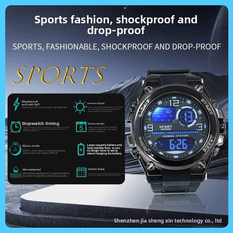 Large Dial Fashion Multi-Function Dual-Display Waterproof Luminous Electronic Watch